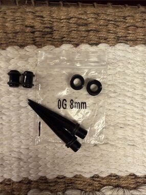 Black 8mm Ear Stretching Kit with Tapers and Plugs